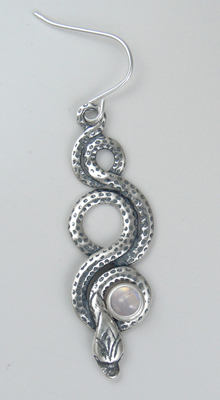 Sterling Silver Snake Drop Dangle Earrings With Rainbow Moonstone